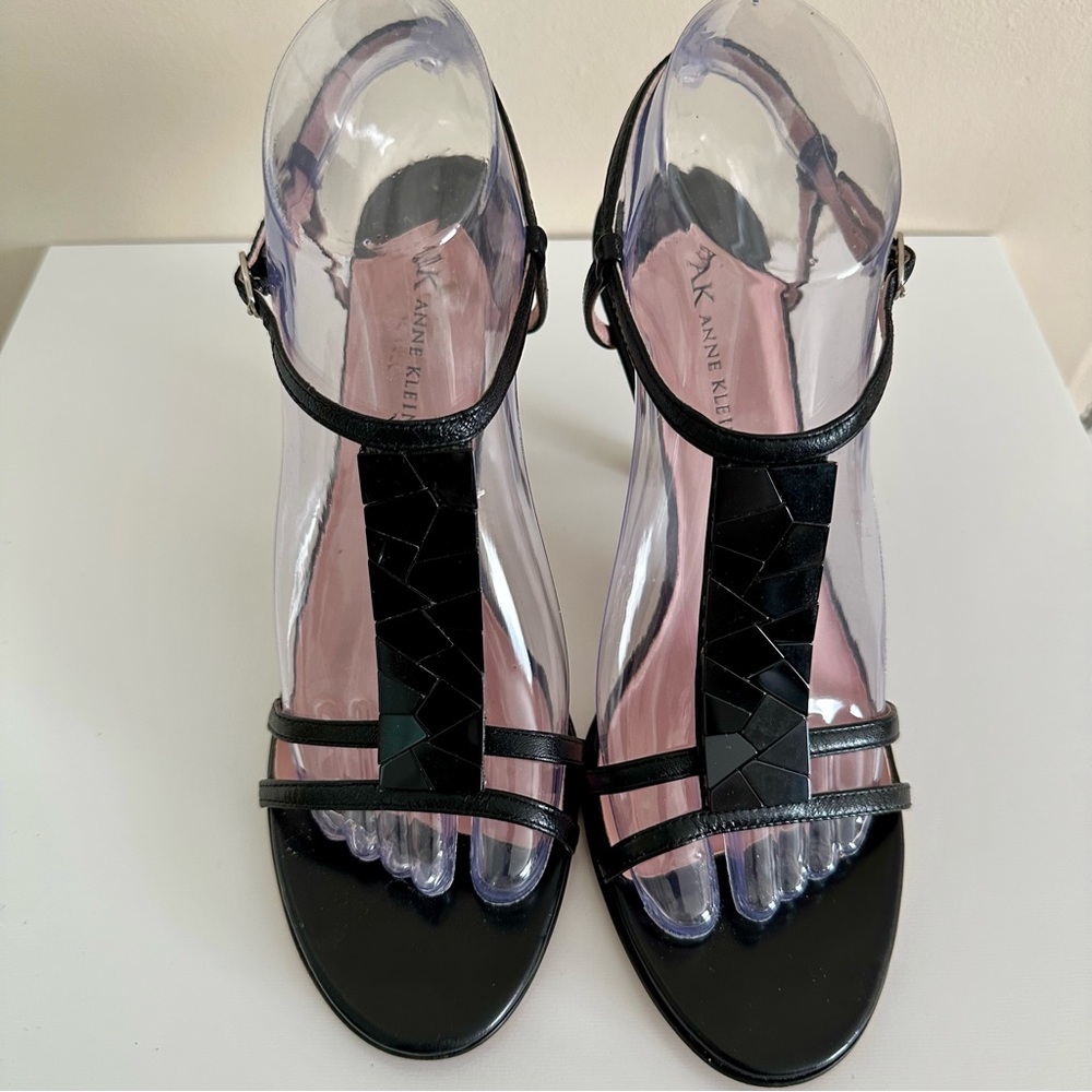 Anne Klein | Strappy Black Leather Dress Sandals Sz 7.5 - Picture 2 of 6